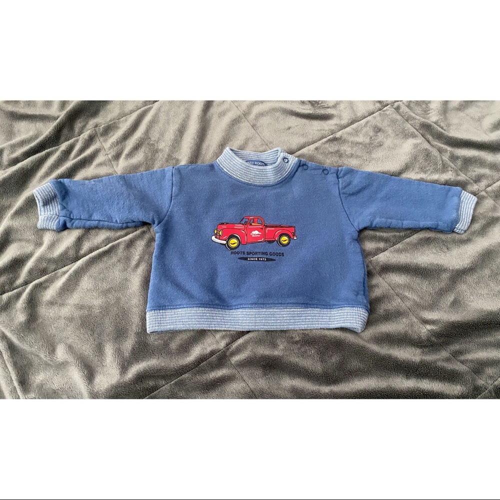 Baby Roots Striped Buttoned Down Crewneck